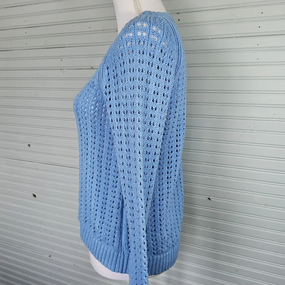 Talbots Sweater Sky‎ Blue Open-Stitch Crewneck Pullover Womens Size SP